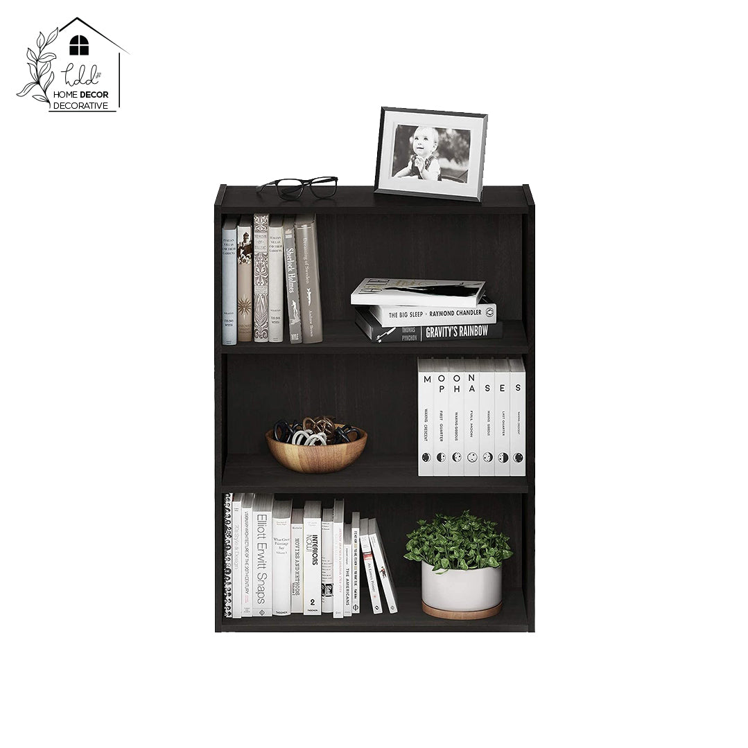 Wood Open Book Shelf Book Rack with 3 Shelves