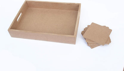Square MDF Coasters Set of 6 & DIY Tray (11in by 8in)