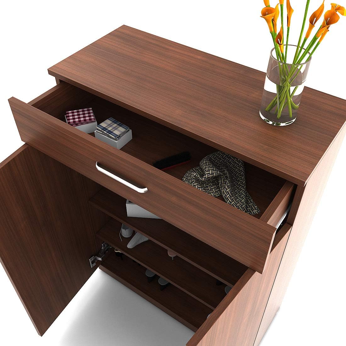 Wood Shoe Rack with 2 Door and 1 Drawer