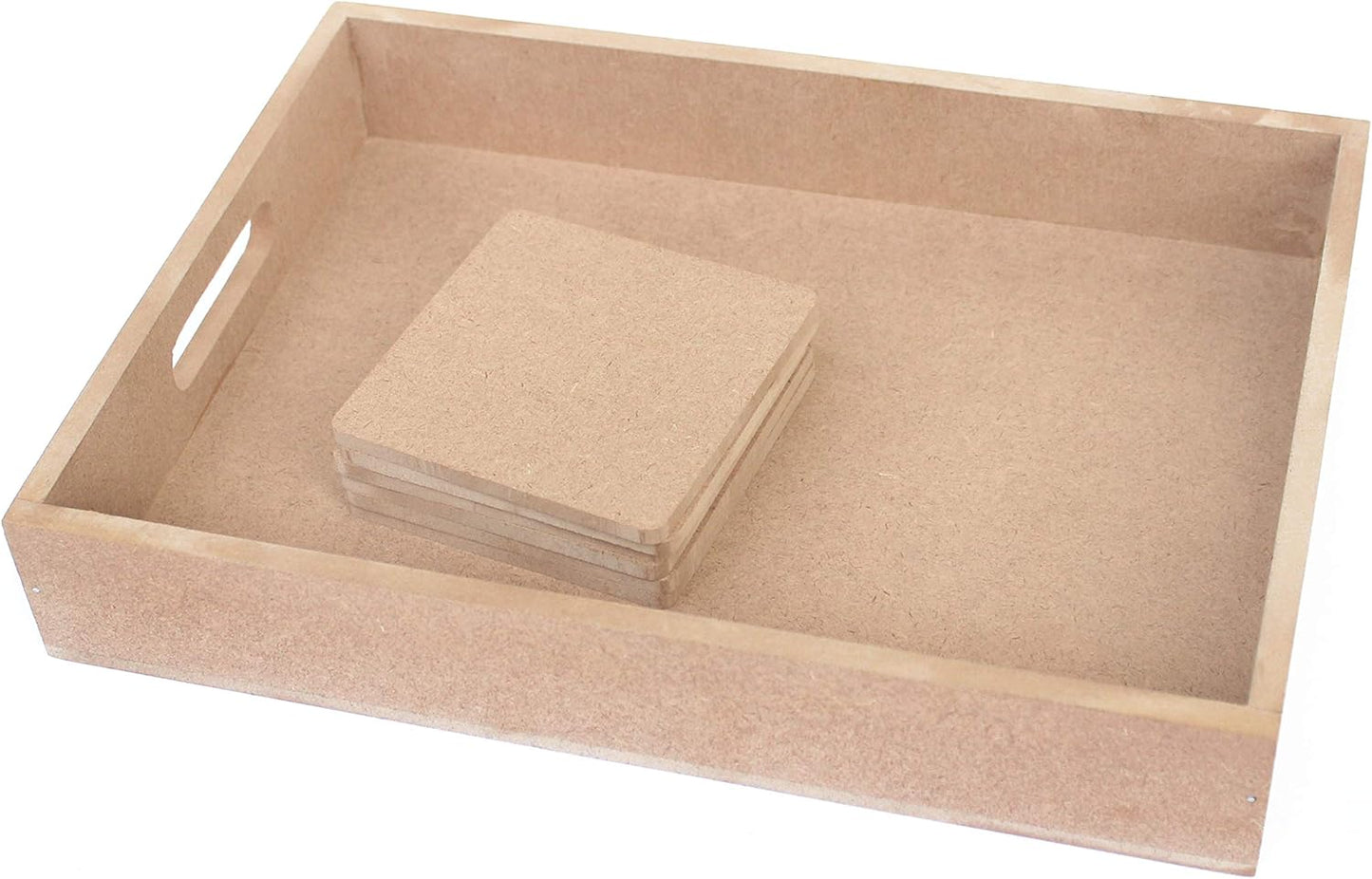 Square MDF Coasters Set of 6 & DIY Tray (11in by 8in)