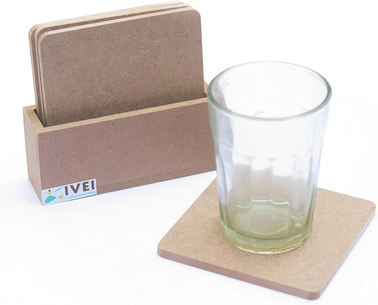MDF DIY Square Coasters with Vertical Holder  Set of 4 (3.5in X 3.5in)