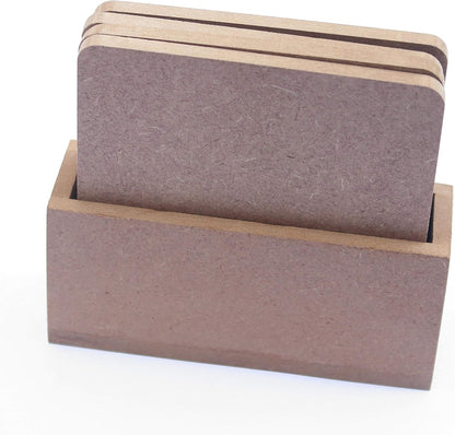 MDF DIY Square Coasters with Vertical Holder  Set of 4 (3.5in X 3.5in)