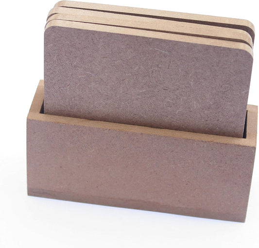 MDF DIY Square Coasters with Vertical Holder  Set of 4 (3.5in X 3.5in)
