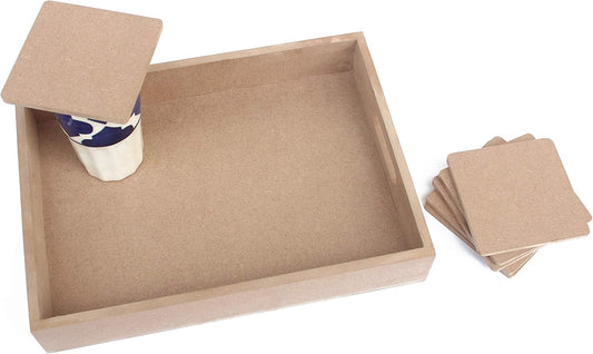 Square MDF Coasters Set of 6 & DIY Tray (11in by 8in)