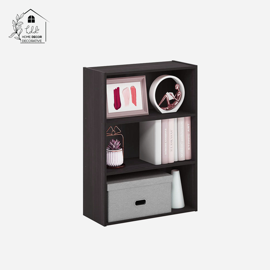 Wood Open Book Shelf Book Rack with 3 Shelves